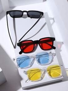 4 pièces Lunettes de soleil classiques carrées pour hommes, mode pour usage quotidien, vacances à la plage, extérieur, voyages, rentrée scolaire, look preppy à la mode