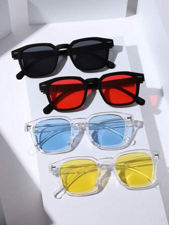 4 piezas Gafas de montura cuadrada clásica de viaje para hombres, adecuadas para uso diario en verano, playa, vacaciones, al aire libre y de vuelta a la escuela con un look escolar de moda preppy