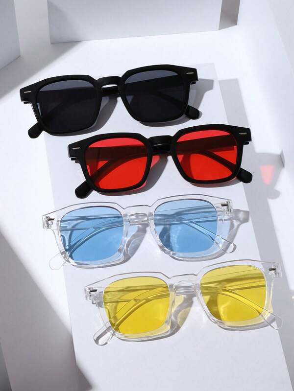 4pcs Men's Square Classic Travel Frame Fashionable Glasses, Suitable For Daily Use For Summer Beach Vacation,Outdoor,Travel Back To School Fashionable Preppy School Look