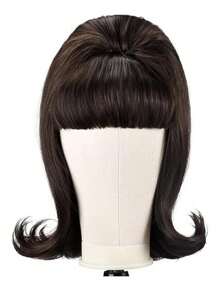 Ultimate Retro Chic 14-Inch Black Wig With Bangs | Heat-Resistant Synthetic Hair For Themed Parties And Halloween
