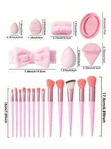 37pcs Facial Makeup Tool Set: Includes 13pcs Makeup Brushes & 1pc Hair Ties & 2pcs Wristbands & 4pcs Large Makeup Sponges & 4pcs Mini Beauty Eggs & 4pcs Fan-Shaped Powder Puffs & 4pcs Thumb Powder Puffs & 1pc Wash Brush Cleaning Bowl - Suitable For All Skin Types
