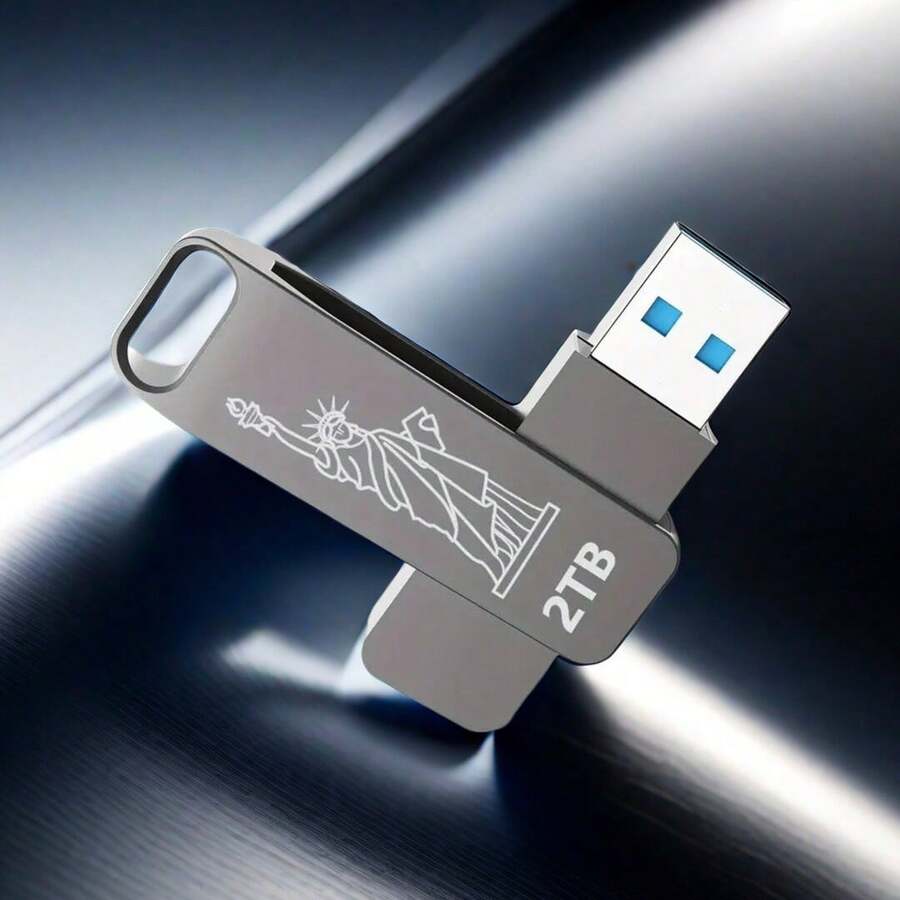 2TB USB Flash Drive - Read Speed Up To 80MB/S Thumb Drive 2TB Memory Stick 2000GB Pen Drive 2TB Swivel Metal Style Keychain Design - 2TB - 查看 1