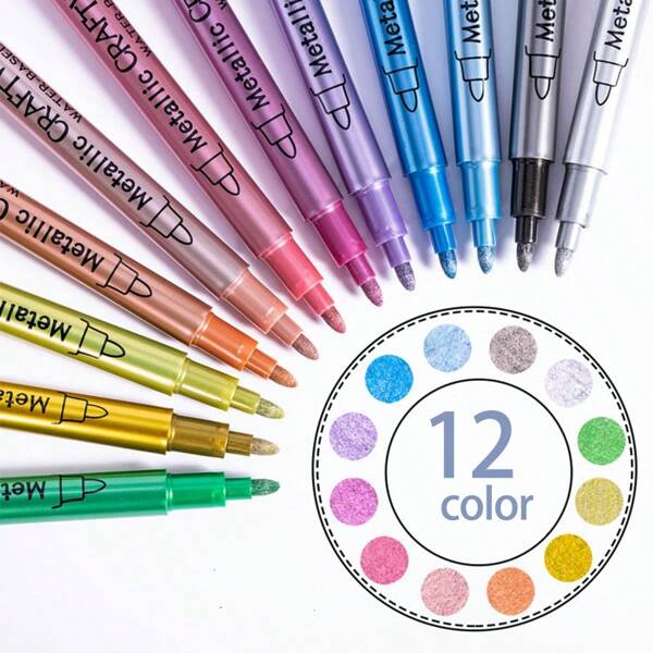 Set mit 12 metallischen Glitzerstiften, wasserfest & lichtecht farbige Zeichenstifte für Steinmalerei, Basteln, DIY, Alben, Holz, Kunststoff, Keramik - Keilspitzen Markerstifte für Feinkunst, Kalligraphie, metallische Markerstifte, Malsets für Kinder, Ohuhu Markerstifte, Farbmarkerstifte, Kinder Malbedarf, Sammelalbum Stifte, Markerstifte, Ohuhu, Farbstifte, Malen, Farbstift, Künstlerbedarf Kinder, Schul-Rückkehr