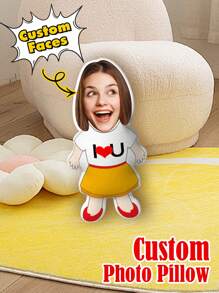 1pc Custom Pillow, Custom Face Pillow, Personalized Minime Throw Pillow - Custom Photo Design For Her Or Him, 3D Pillow, Body Shaped Plush, Double-Sided Printing, Unique Gift For Boyfriend, Girlfriend, Mom, Dad, Friends, And Family - Ideal For Indoor, Sofa, Bed, Car, Tea Room, Bedroom, Living Room Decor