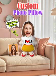 1pc Custom Pillow, Custom Face Pillow, Personalized Minime Throw Pillow - Custom Photo Design For Her Or Him, 3D Pillow, Body Shaped Plush, Double-Sided Printing, Unique Gift For Boyfriend, Girlfriend, Mom, Dad, Friends, And Family - Ideal For Indoor, Sofa, Bed, Car, Tea Room, Bedroom, Living Room Decor