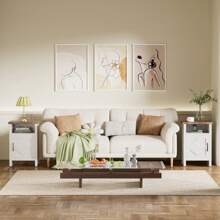 Furniwell Farmhouse Modern Nightstand With Shelf And Barn Door,  For Bedroom - 橡木 - 查看 3