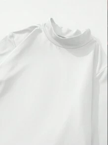 1pc Women's Warm Long Sleeve High Neck Elastic Fitted Base Layer Top, Solid Color, Soft With Thermal Lined, Warming - White - View 5