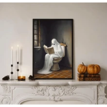 Ghost On Toilet Canvas Wall Art Unique Bathroom Decor Ghost In Bathroom Print, Vintage Poster, Art Poster Print, Halloween Decoration - 16x24inch - View 4