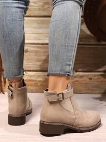 Botines de tacón ancho antideslizantes y versátiles de tacón plano y bajo para mujer, para otoño/invierno - Camel - Ver 5