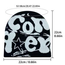 1 Miếng Không giới tính Nhiều màu Y2K Phong cách Dệt kim Mũ Beanies Mũ lưỡi trai Với Dệt hoa Trang trí chữ cái , Thích hợp Đối với Mặc hàng ngày , Mùa Đông , Trang phục trên phố , Ngoài trời Thể thao - Đen và trắng - Xem 2
