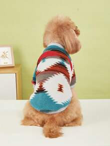 1 hanorac din fleece cu model geometric, haine de animale de companie în stil interior pentru pisici și câini