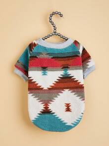 1 hanorac din fleece cu model geometric, haine de animale de companie în stil interior pentru pisici și câini