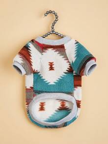 1 hanorac din fleece cu model geometric, haine de animale de companie în stil interior pentru pisici și câini