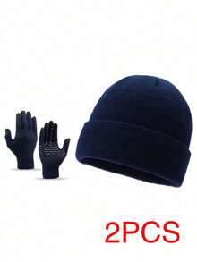 Men Knit Hat Scarf And Gloves 3-Piece Set, Warm Thermal Lined Outdoor Winter Beanie - Black - View 20