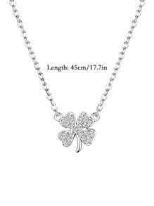 1pc Simple & Elegant Silvertone Lucky Four-Leaf Clover Pendant Necklace, Studded With Rhinestones - Perfect Gift For Women, Suitable For Weddings