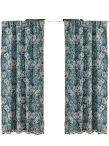 1 件卧室复古花卉流苏窗帘，轻质奢华油画风格 - 彩色 - 查看 6