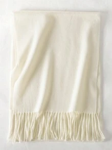 1条女士亮黄色纯色羊绒围巾，带流苏，尺寸30*180厘米，柔软披肩，适合春、夏、秋、冬四季佩戴。 - 白色 - 查看 5