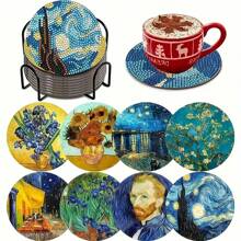 8pcs Diamond Art Coaster Set With Stand, Suitable For Beginners, Adult Diamond Painting Craft Kit, Handmade Arts And Crafts