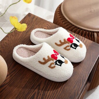 2024 New Christmas Gift Reindeer Antler Slippers For Men And Women, Cute Cartoon Indoor Non-Slip Plush Slippers, Couples House Slippers