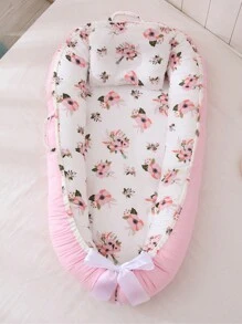 1 pièce de nid douillet pour bébé avec motif floral, avec oreiller, pour lit de nouveau-né, pliable, lavable, portable, berceau d'amour pour la Saint-Valentin