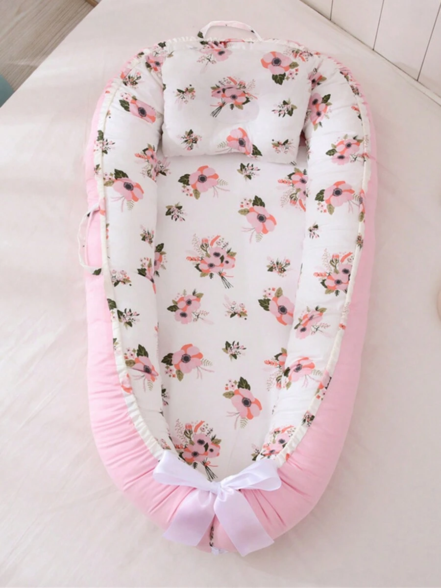 1 pièce de nid douillet pour bébé avec motif floral, avec oreiller, pour lit de nouveau-né, pliable, lavable, portable, berceau d'amour pour la Saint-Valentin