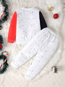 男童圣诞小狗印花拼布圆领运动服套装，秋冬 - 彩色 - 查看 2