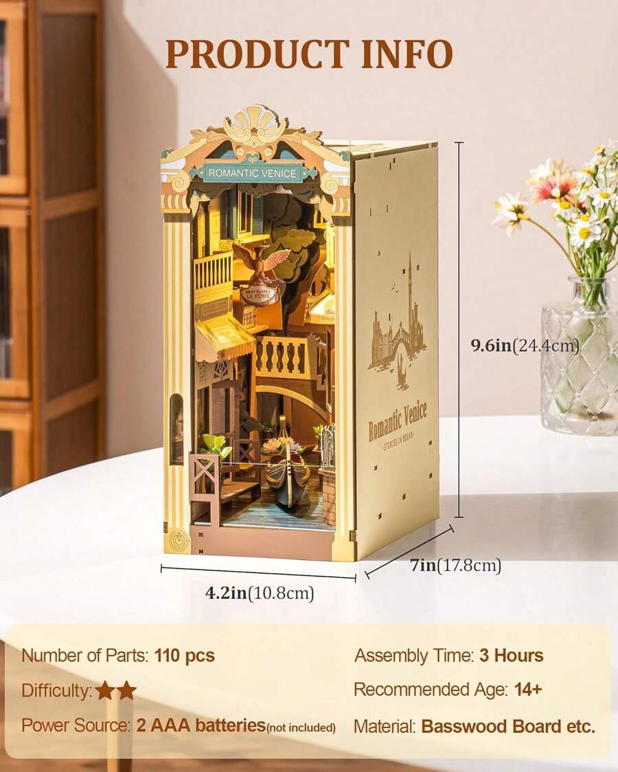 Robotime Book Nook Kits For Adults Romantic Venice With Dust Cover
