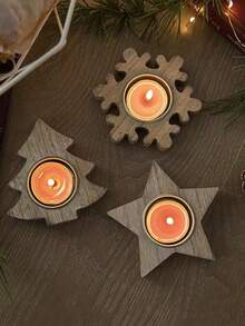 1 件木制圣诞雪花、圣诞树和星星装饰烛台装饰 - 彩色 - 查看 1