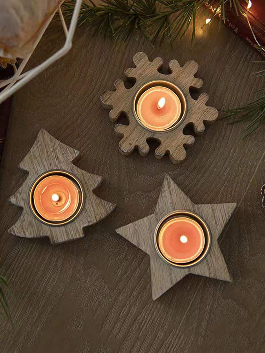 1 件木制圣诞雪花、圣诞树和星星装饰烛台装饰 - 彩色 - 查看 1