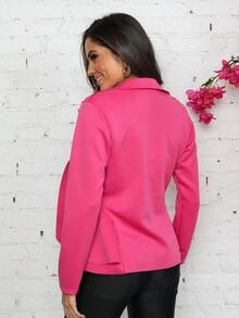 Neoprene Blazer Short Formal Jacket-Blazer - 玫紅色 - 查看 2