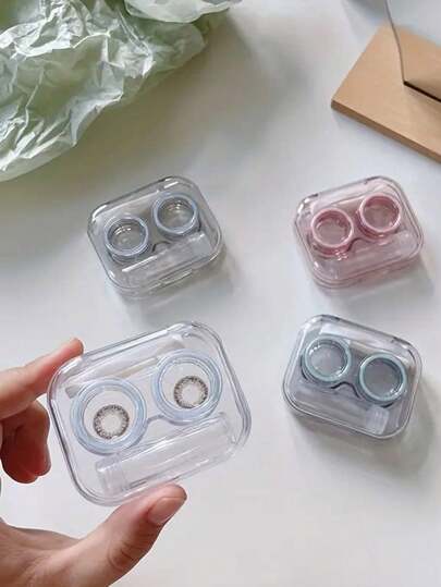 1 件便携式透明隐形眼镜盒，带浸泡收纳套件，适合旅行和家庭使用 - 方便的眼镜收纳盒，眼部隐形眼镜，彩色隐形眼镜，粉色