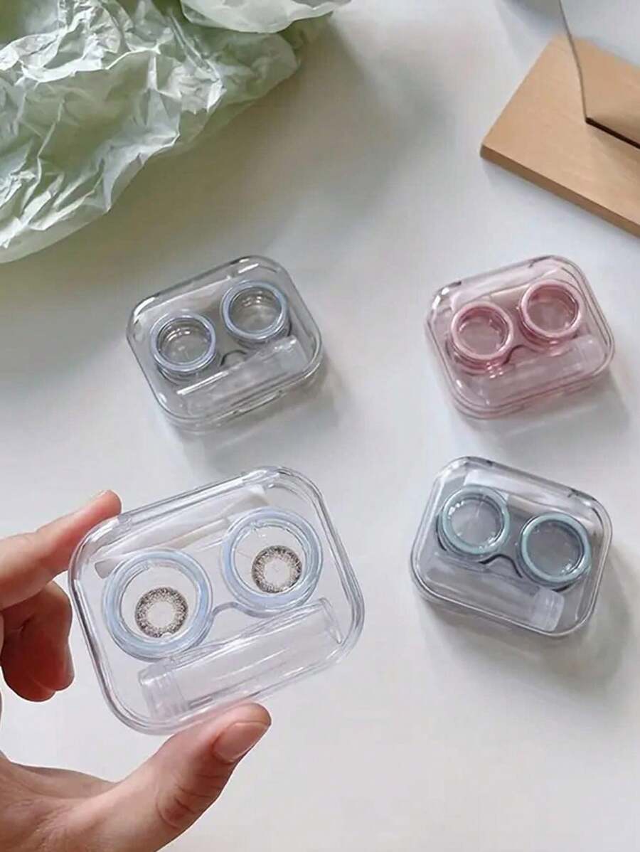 1 件便携式透明隐形眼镜盒，带浸泡收纳套件，适合旅行和家庭使用 - 方便的眼镜收纳盒，眼部隐形眼镜，彩色隐形眼镜，粉色