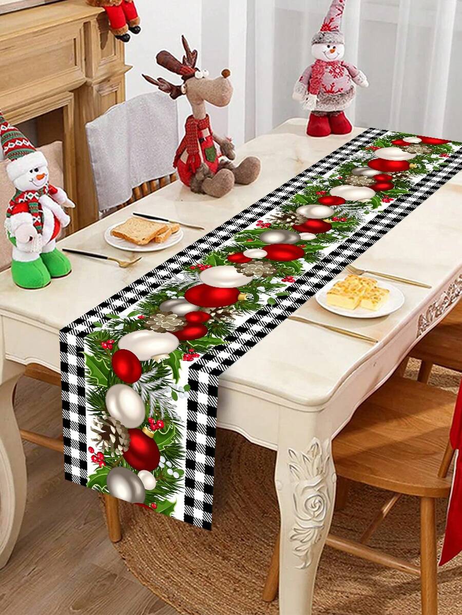 1 件圣诞桌旗圣诞藤蔓图案涤纶桌旗白色黑色格子桌布桌布适用于圣诞节家居装饰用品、冬季假期房间家居装饰、圣诞派对礼品、圣诞餐桌装饰家居装饰、圣诞快乐礼物、2025 新年装饰、圣诞节 - 黑白格子 - 查看 1