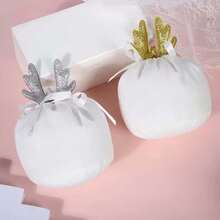 10 个金色银色圣诞鹿角袋可爱天鹅绒抽绳糖果袋兔子礼物包装圣诞袋派对装饰 2025，圣诞节 - 彩色 - 查看 3