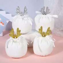 10 个金色银色圣诞鹿角袋可爱天鹅绒抽绳糖果袋兔子礼物包装圣诞袋派对装饰 2025，圣诞节 - 彩色 - 查看 1