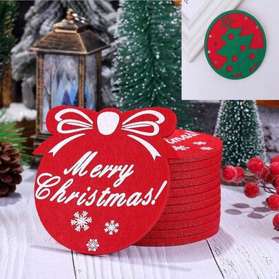 1pc/2pcs/4pcs, Christmas Gift Home New Red Felt Cup Mat, Insulation Felt Mat, Water Absorbent Decoration, Dinner Mat, Tea Cup Mat, Party Supplies, Party Decor, Table Decor, Holiday Decor, Home Decor, Dining Room Decor