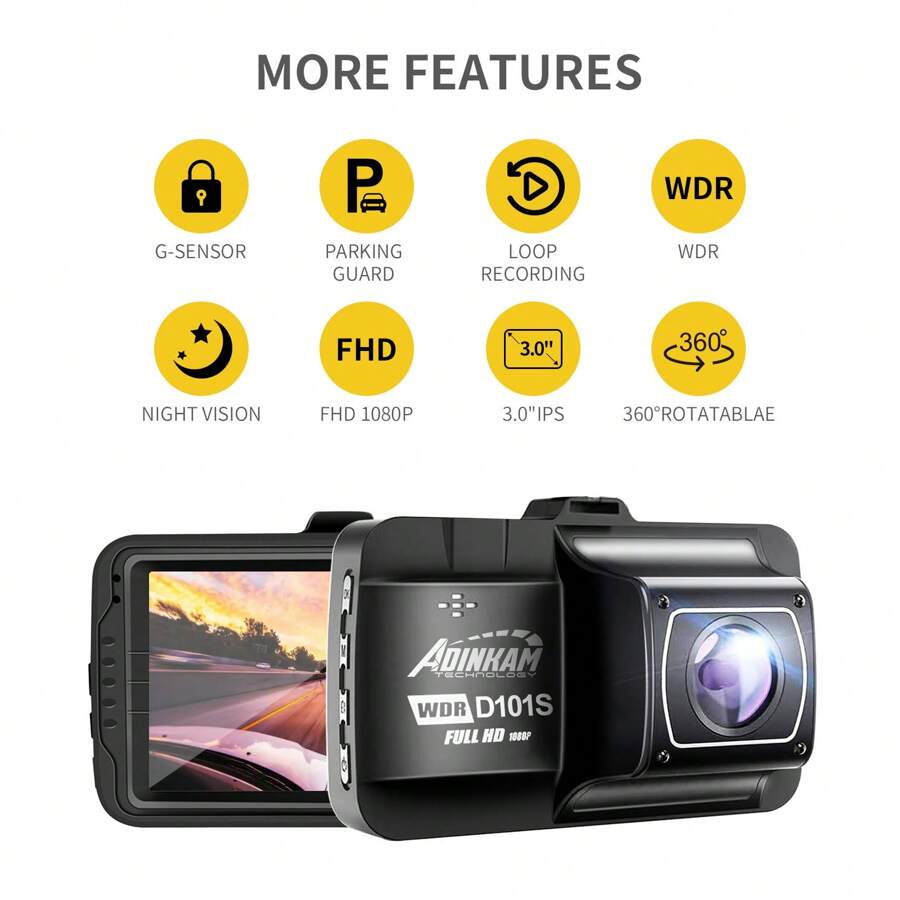 1080p HD Dash Camera With Night Vision, NoDamage Installation, 3 Inch