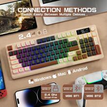 ATTACK SHARK M96 Wireless Gaming Keyboard,Knob Control BT/2.4G Wireless Mechanical Feeling Keyboard,RGB LED Backlit With Display Screen, PBT Keycap,2000mAh, 94-Key Layout For Win - Coffee - View 9