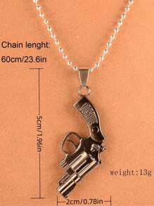 Retro-Style Pistol Revolver Gun Shaped Pendant Necklace - Stainless Steel Chain Jewelry For Men And Women