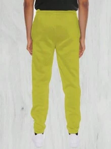 Men's Basic Drawstring Waist & Cuffed Casual Sweatpants For Outdoor Running, Spring And Fall - Lime Green - View 8