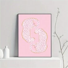 1 件帆布海报艺术印刷品 - 粉色和橙色豹纹动物印花 - 艺术装饰经典现代风格 - 墨水中号 - 无框壁挂装饰，适用于客厅、卧室、家庭办公室、室内和室外使用 - 彩色 - 查看 4