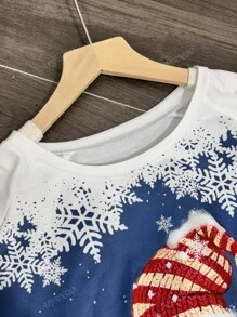 Sweat-shirt à manches longues avec graphique bonhomme de neige mode grande taille, automne/hiver