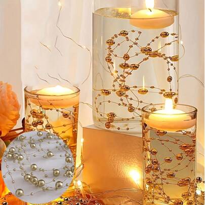 5pcs/Pack Filler Pearl Strings, For Floating Candle Vase Filler, Faux Pearl Beaded Garland, Wedding Valentine Dinner Table Decor