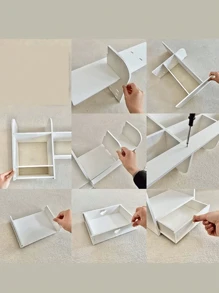 1PCS MDF Storage Rack, Suitable For Bedroom, Living Room, Study Room, Office, Desk, Dressing Table, Dormitory Table, For Storing Desktop Items Such As Pens, Colored Pens, Tapes, Plush Dolls, Books, Computers, Water Cups, Lipsticks, Eye Shadows And Other Small Items. - trắng - Xem 8