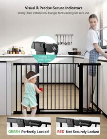 COMOMY 30" Tall Baby Gate For Stairs Doorways, Fits Openings 29.5" To 51.6" Wide, Auto Close Extra Wide Dog Gate For House, Pressure Mounted Easy Walk Through Pet Gate With Door, Black