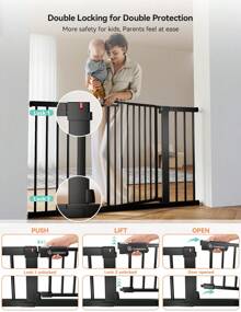COMOMY 30" Tall Baby Gate For Stairs Doorways, Fits Openings 29.5" To 51.6" Wide, Auto Close Extra Wide Dog Gate For House, Pressure Mounted Easy Walk Through Pet Gate With Door, Black