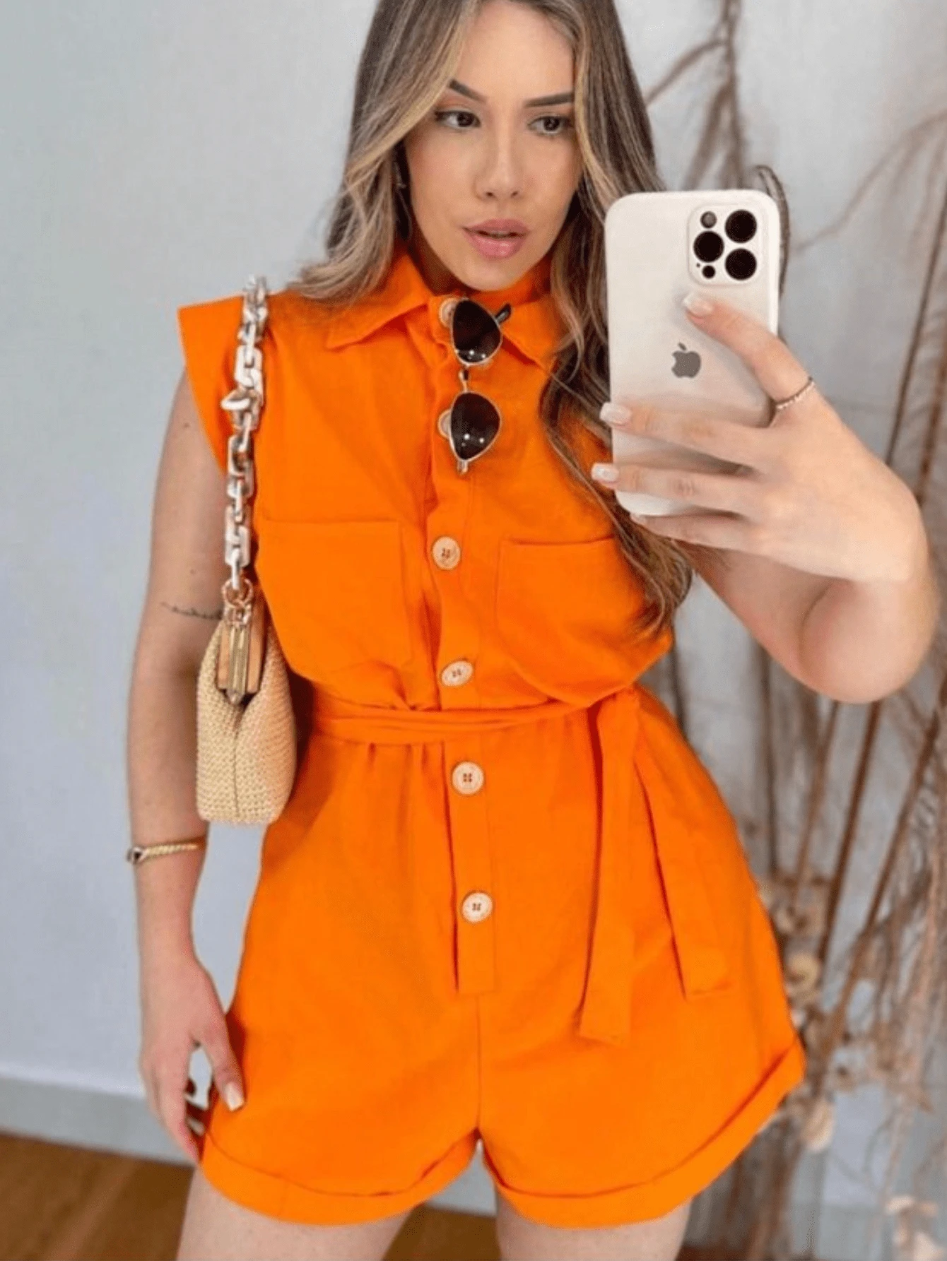 Women's Clothing/ Rompers/ Headband/ Linen - Orange - View 1