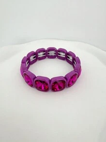 1 pieza Brazalete elástico decorado con cristal cúbico de colores de moda para hombre y mujer - pulsera elástica cuadrada - Ver 7