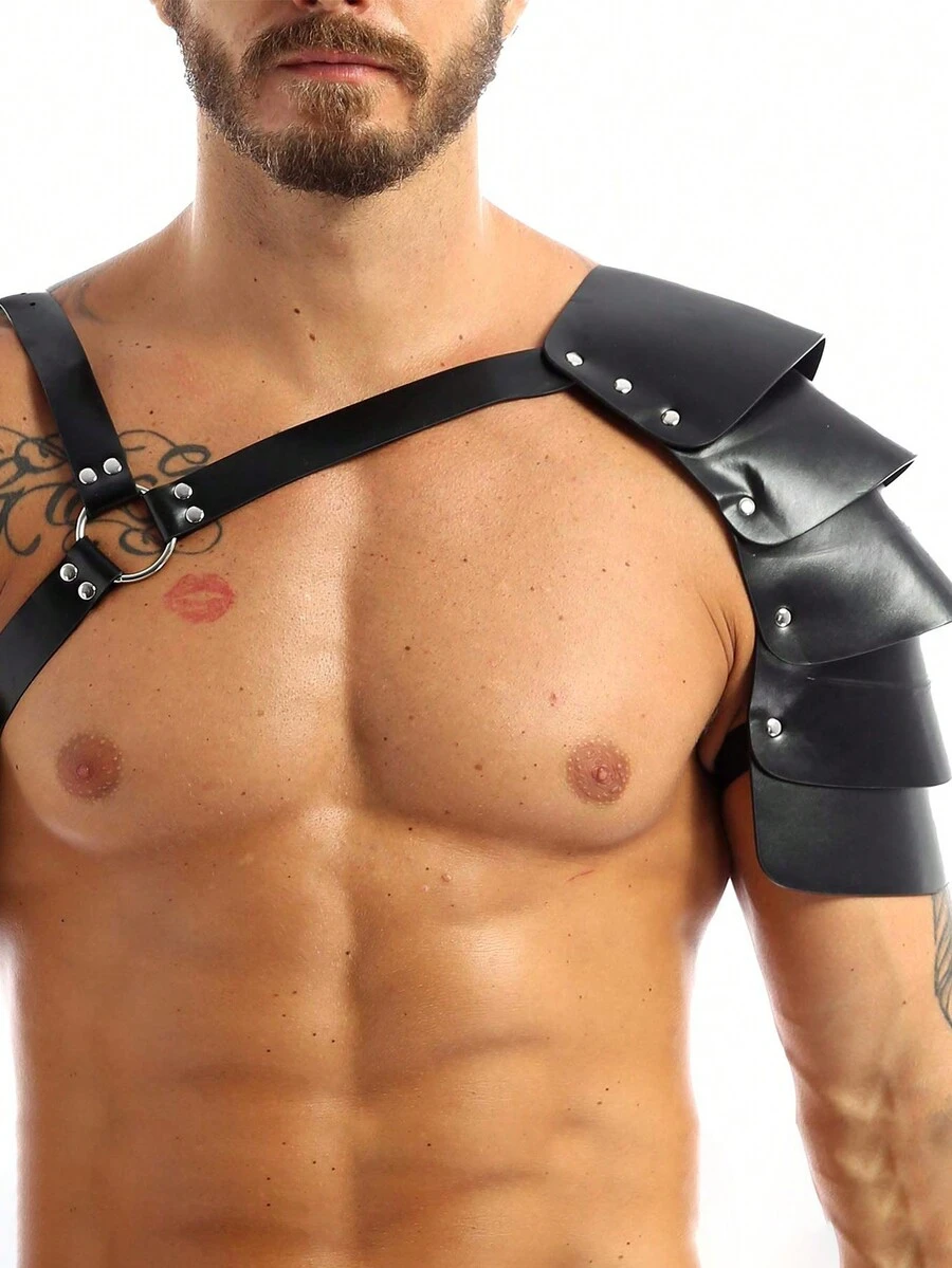 Medieval Renaissance Viking Men's One-Shoulder Armor Strap COSPLAY Halloween Role Playing Props - Black - View 1