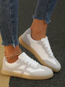 Damen Schnür Sportschuhe, bequem und modisch für Eiskunstlauf, Tennis, Wandern und Laufen - weiß grau - Übersicht 7